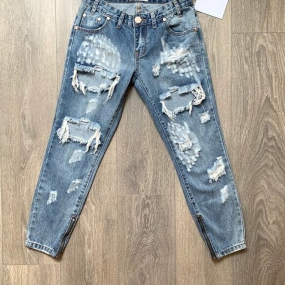 Revolve One Teaspoon Ford Freebirds Skinny Straight Jeans Distressed Ankle Zip - Picture 2 of 16